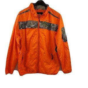 Realtree Full Zip Front Vented Windbreaker Jacket Mens Size Large Orange Black
